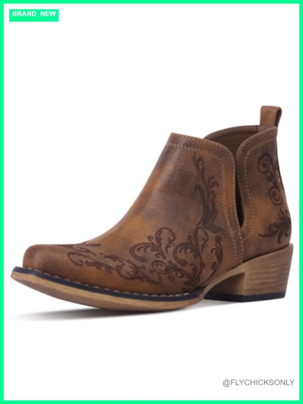 Western Ankle Cowboy Boots Snip Toe Faux Leather Cowgirl Booties